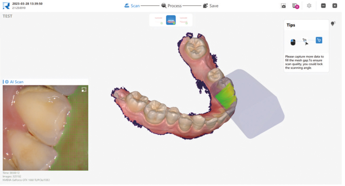 Отображение положения наконечника сканера